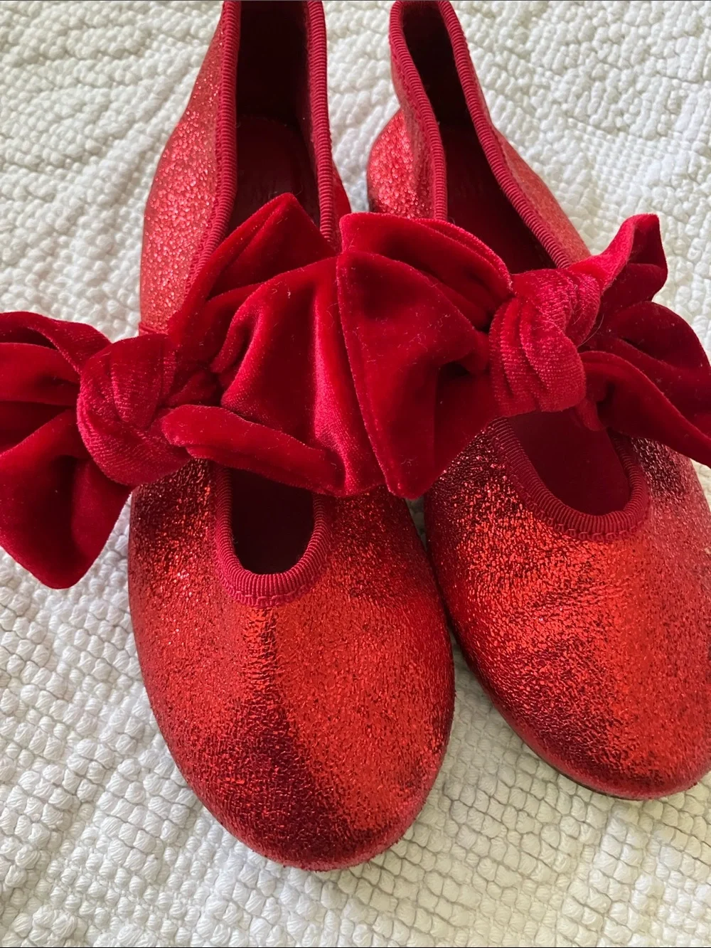 Girls' Red Glitter Bow Ballet Flats